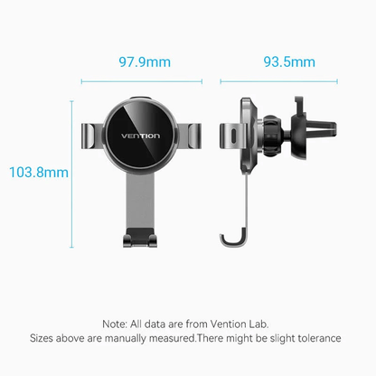 Vention Tiny Car Phone Mount dimensions with measurements for secure installation and usage.