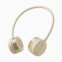 JisuLife Neck Fan Life1 in beige, a stylish hands-free fan for cooling in hot weather, ideal as a Corporate Gift Singapore.