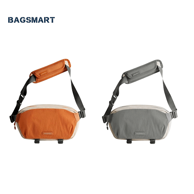Bagsmart Soar Camera Sling Bag With Tripod Holder 6L in orange and grey, ideal for photographers and corporate gifts.