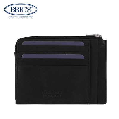 BRIC’S Cervino RFID Zip Card Holder in black leather with credit card slots and zippered pocket.