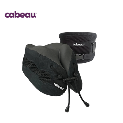 Cabeau Evolution Cool Travel Neck Pillow and its carrying case for comfortable travel support.
