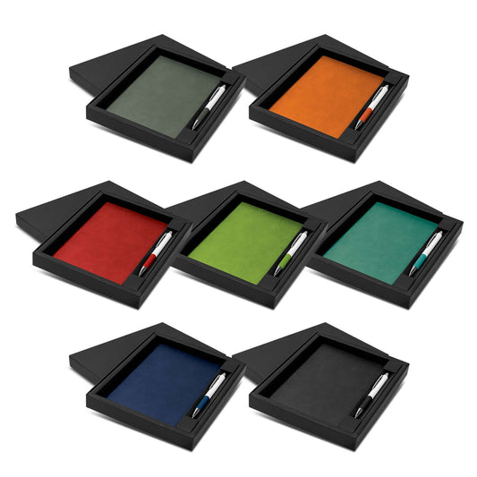 Genoa Soft Cover Notebook and Pen Gift Set in various colors, perfect for a stylish corporate gift.