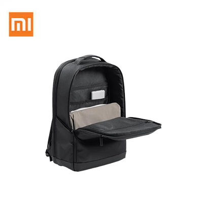 Xiaomi Business Backpack in black fabric showcasing front pocket and interior design, ideal corporate gift.