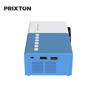 Prixton Mini Pro Cinema Projector rear view with buttons and HDMI port for home cinema experience.