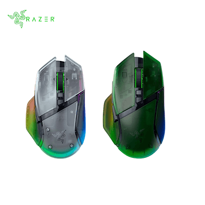 Razer Basilisk V3 Pro Wireless Gaming Mouse showcasing unique ergonomic design and customizable RGB lighting.