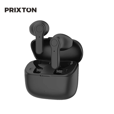 Prixton TWS155 Bluetooth Earbuds in their charging case for seamless wireless listening.