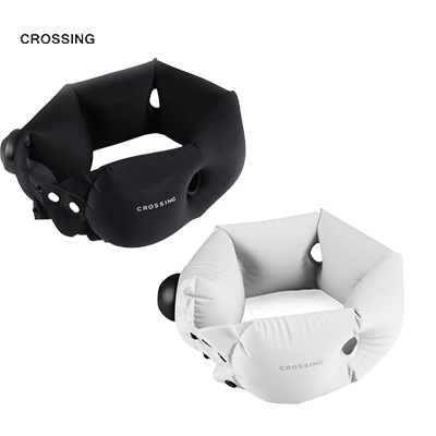 Crossing Inflatable Air Pump Neck Travel Pillow in black and white, ideal for travel comfort and corporate gift.