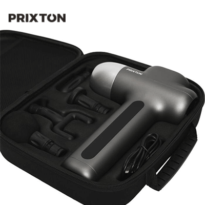 Prixton MGF300 Fit Titan Massage Gun in a carrying case with interchangeable heads for muscle recovery.