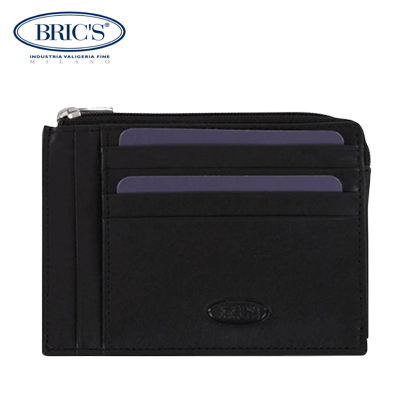 BRIC’S Cervino RFID Zip Card Holder in black with credit card slots and zipped pocket for secure storage.