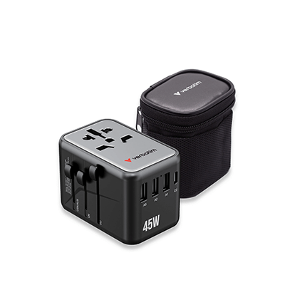 Verbatim 5 Port 45W Universal Travel Adapter (UTA-08) with compact carrying case for global travel.