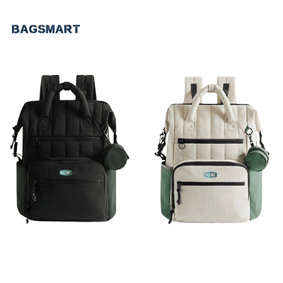Bagsmart Walker Featherlight Travel Diaper Backpack 25L in black and white colors, perfect for stylish parents on the go.