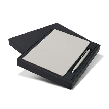 Harvard Notebook and Pen Gift Set displayed in a sleek box, highlighting its stylish and sustainable design.