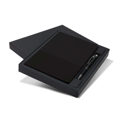 Harvard Notebook and Pen Gift Set presented in an elegant black box with a sleek pen.