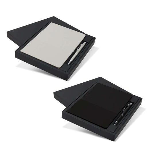 Harvard Notebook and Pen Gift Set in stylish packaging with a textured cover and sleek pen, ideal corporate gift.