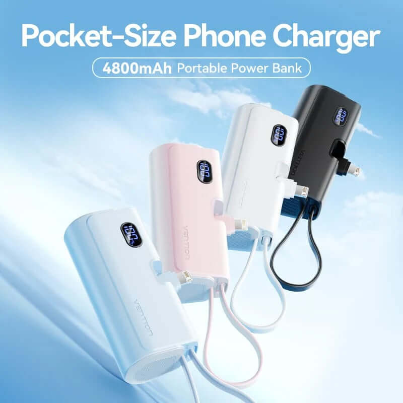Vention 4800mAh Power Bank 22.5W in various colors, pocket-size phone charger for travel.