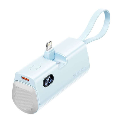 Vention 4800mAh Power Bank 22.5W in blue with built-in Lightning connector and LED display for charging devices.