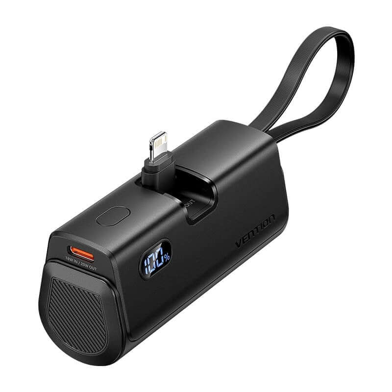 Vention 4800mAh Power Bank 22.5W with USB-C and Lightning cables, ideal for travel.
