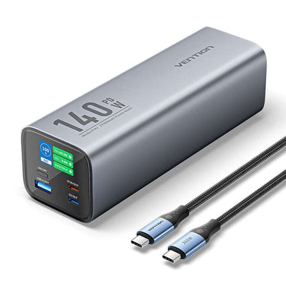 Vention 27000mAh Power Bank 140W with LED display and charging cables for portable charging.