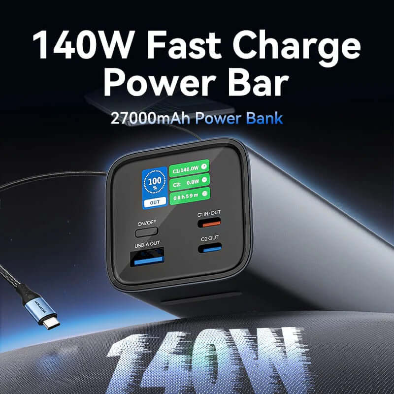Vention 27000mAh Power Bank 140W with LED display and multiple charging ports