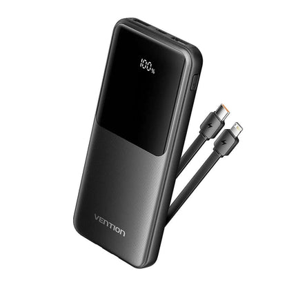 Vention 10000mAh Power Bank 22.5W with Built in Cable showcasing built-in USB-C and Lightning connectors.