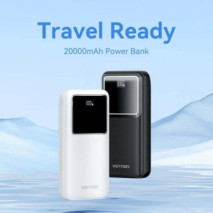 Vention 20000mAh Power Bank 22.5W in white and black, perfect for travel and charging multiple devices.