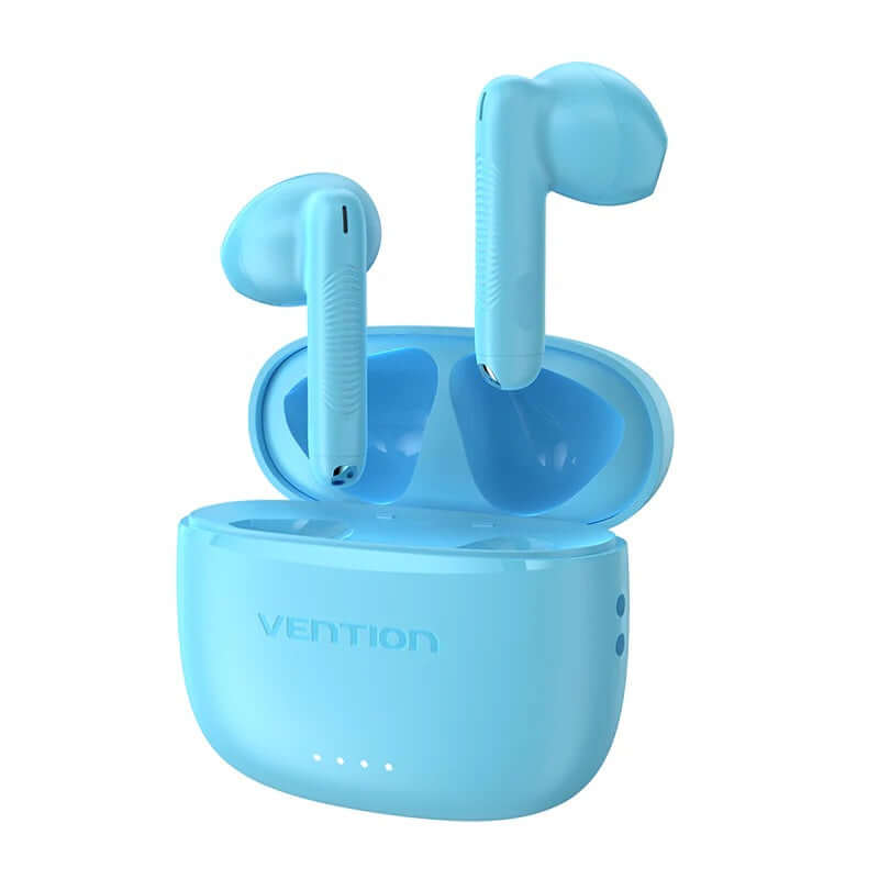Vention True Wireless Bluetooth Earbuds in blue color, showcasing compact design and convenient charging case.