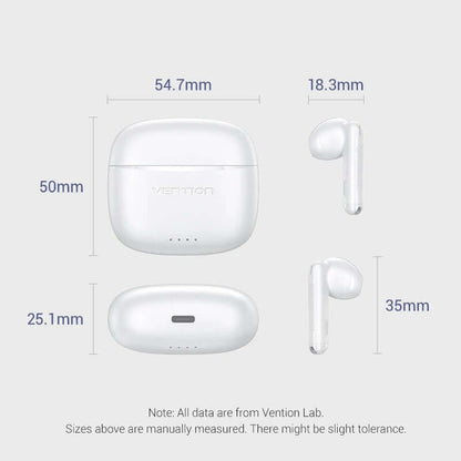Vention True Wireless Bluetooth Earbuds product dimensions and design for ultimate portability and convenience.