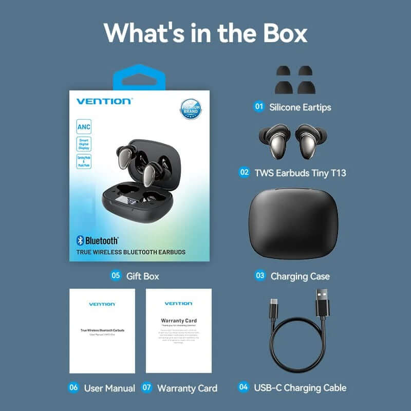 Vention True Wireless Bluetooth Earbuds Tiny what's in the box with accessories and gift box