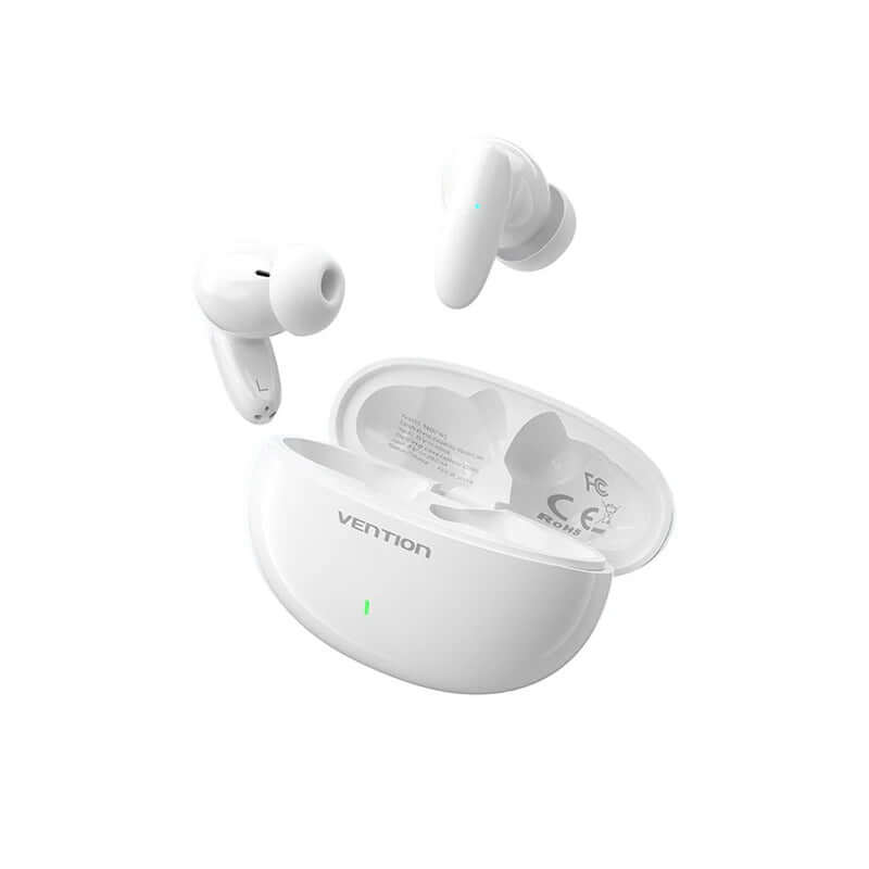 Vention Bluetooth 5.3 Earphones TWS True Wireless Earbuds in white case and earbuds visible.