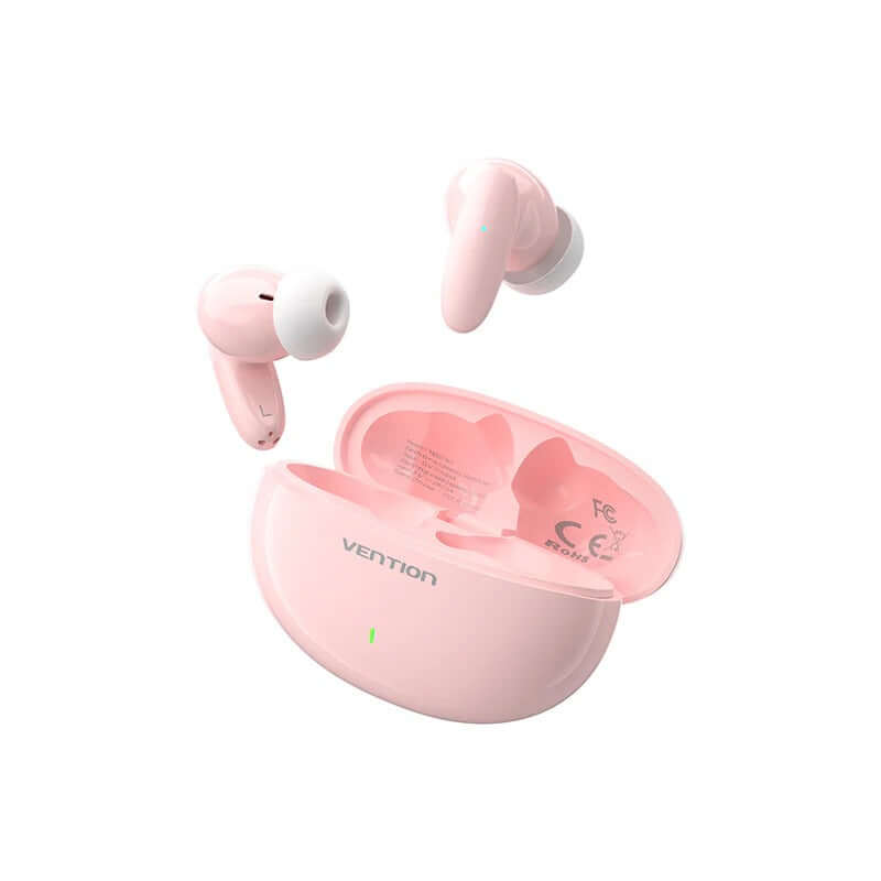 Vention Bluetooth 5.3 Earphones TWS True Wireless Earbuds in pink charging case.