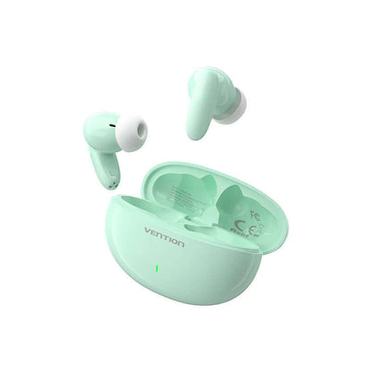Vention Bluetooth 5.3 Earphones TWS True Wireless Earbuds in mint green color with charging case.