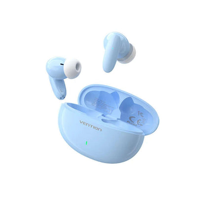 Vention Bluetooth 5.3 Earphones TWS True Wireless Earbuds in blue color with charging case.