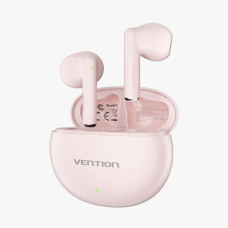 Vention True Wireless Bluetooth Earbuds in pink charging case, stylish design, ideal corporate gift.