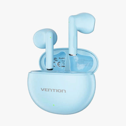 Vention True Wireless Bluetooth Earbuds in blue charging case, perfect corporate gift.