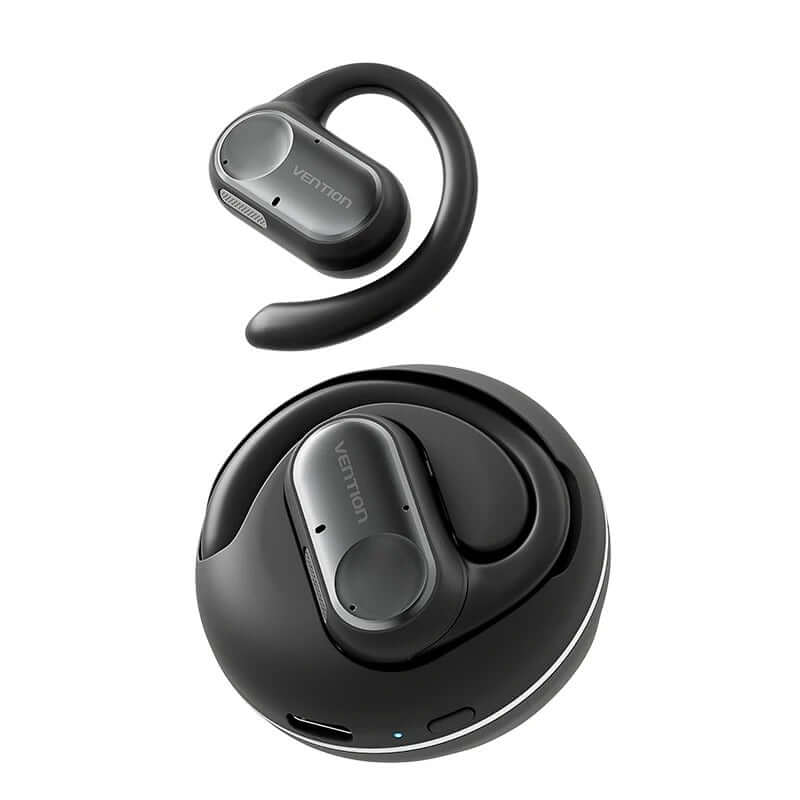 Vention Wireless Bluetooth Open Ear Headphones OpenBeat in black with charging case, perfect for corporate gifts.