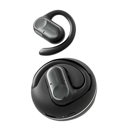 Vention Wireless Bluetooth Open Ear Headphones OpenBeat in black with charging case, perfect for corporate gifts.