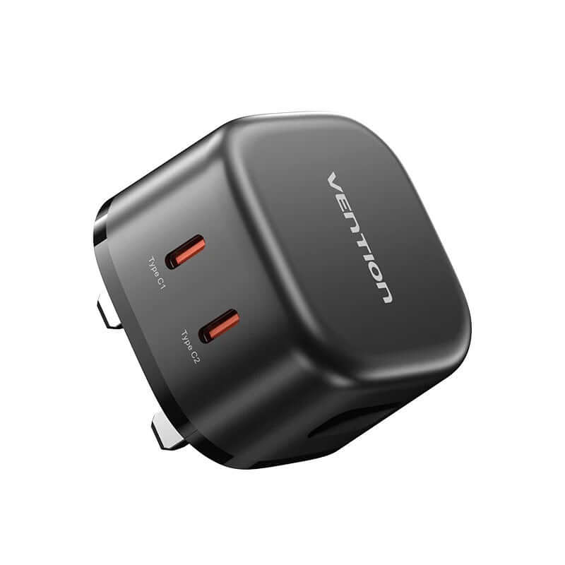Vention 2-Port USB (C + C) GaN Charger 45W with dual ports for fast charging, ideal for modern users.