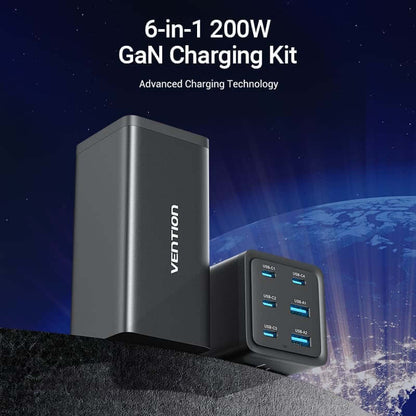 Vention 6-Port USB Desktop GaN Charger with advanced charging technology for efficient power delivery.