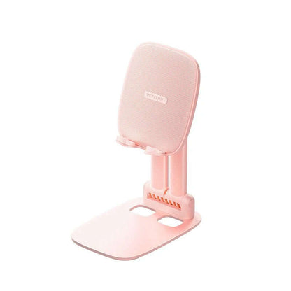 Vention Height Adjustable Tablet Stand in pink color showcasing its foldable design and stability for corporate gifts.