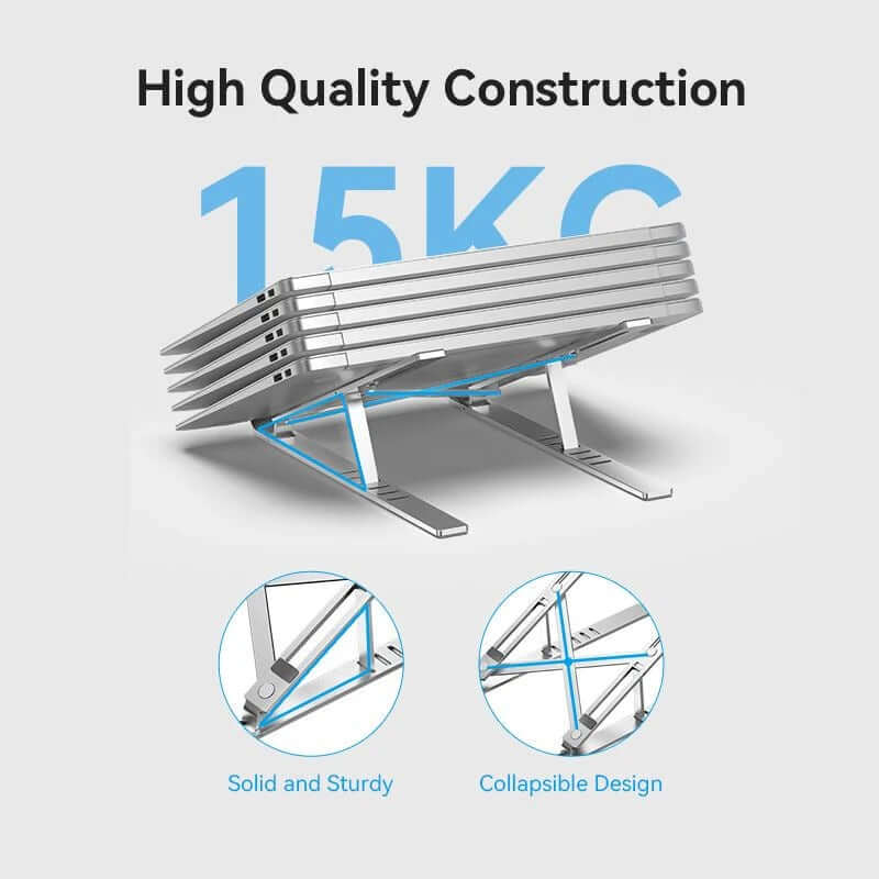 Vention Foldable Laptop Stand Silver Aluminum Alloy Type high quality construction 15KG capacity solid sturdy collapsible design