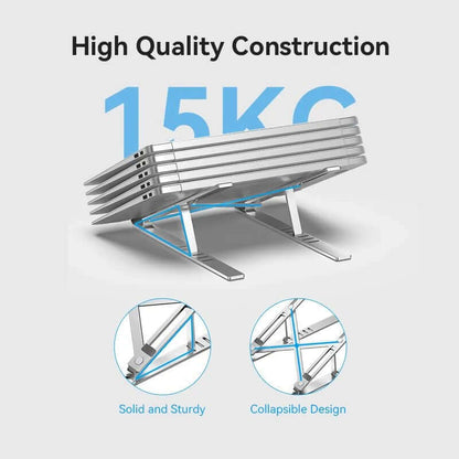 Vention Foldable Laptop Stand Silver Aluminum Alloy Type high quality construction 15KG capacity solid sturdy collapsible design