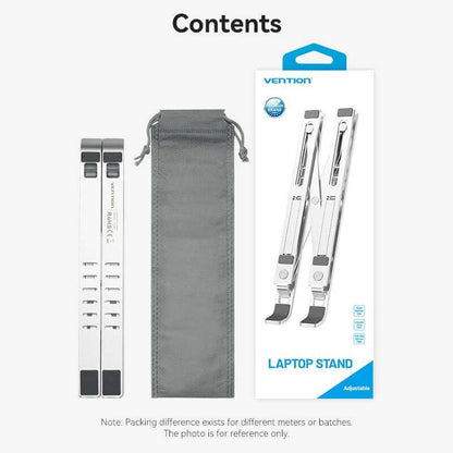 Vention Foldable Laptop Stand Silver Aluminum Alloy Type with carrying pouch and adjustable features.