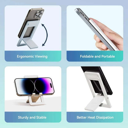 Vention Portable Phone Stand for Desk showcasing ergonomic viewing, portability, stability, and heat dissipation features.