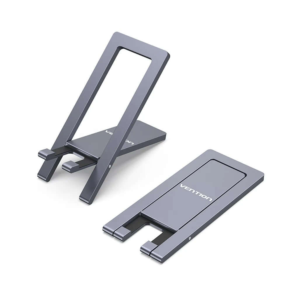 Vention Portable Phone Stand for Desk Black Aluminium Alloy Type in sleek design for modern workspaces.
