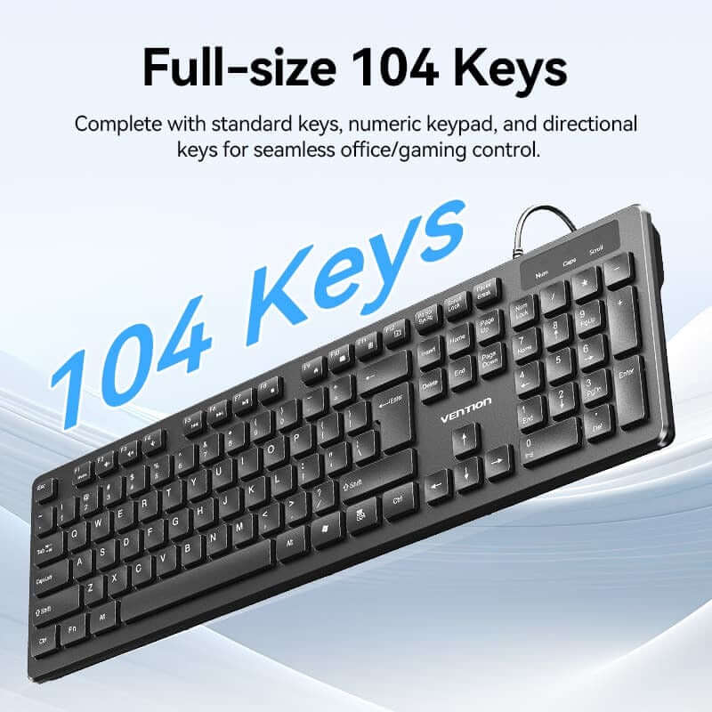 Vention Wired Keyboard and Mouse Set full-size keyboard with 104 keys for office and casual gaming use.