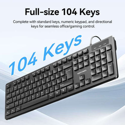 Vention Wired Keyboard and Mouse Set full-size keyboard with 104 keys for office and casual gaming use.