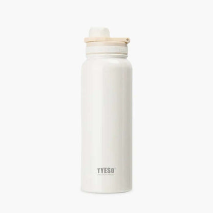 TYESO Stainless Steel Sports Bottle With Handle 35oz in white with leak-proof lid, ideal for active lifestyles and corporate gifts.