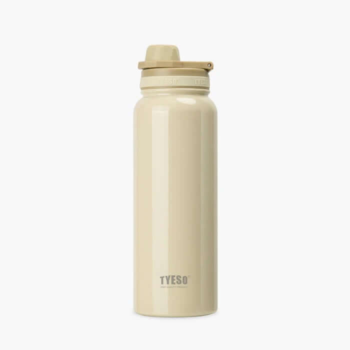 TYESO Stainless Steel Sports Bottle With Handle 35oz in beige color, ideal for active lifestyles and corporate gifts.