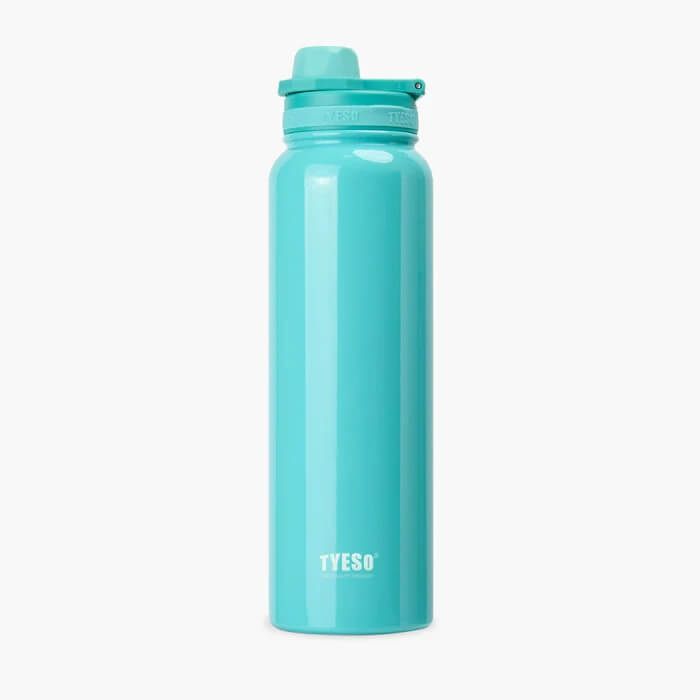 TYESO Stainless Steel Sports Bottle With Handle 40oz in turquoise color, perfect for everyday hydration and corporate gifts.