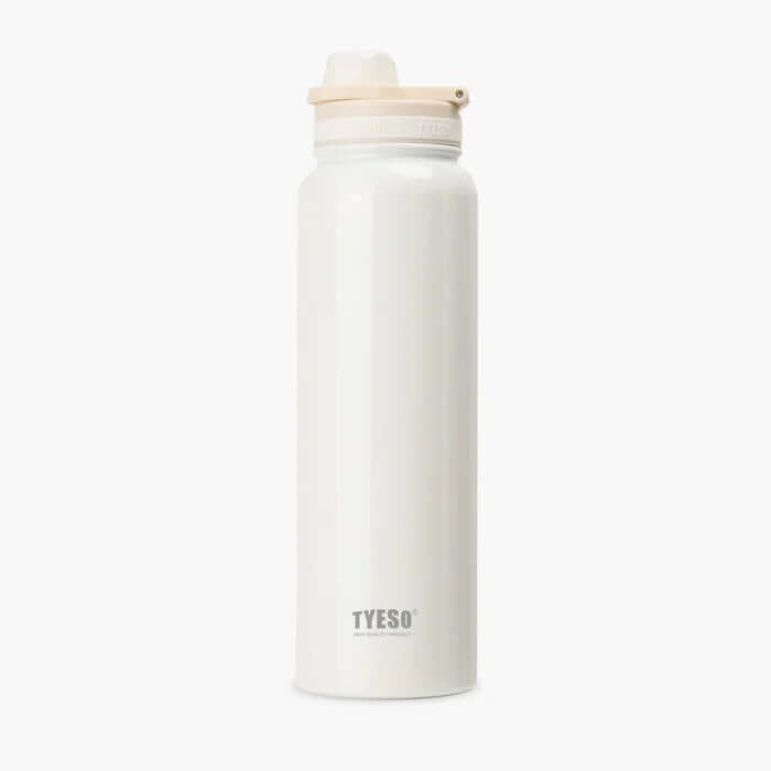TYESO Stainless Steel Sports Bottle With Handle 40oz in white with a leak-proof lid, ideal for active lifestyles and corporate gifts.